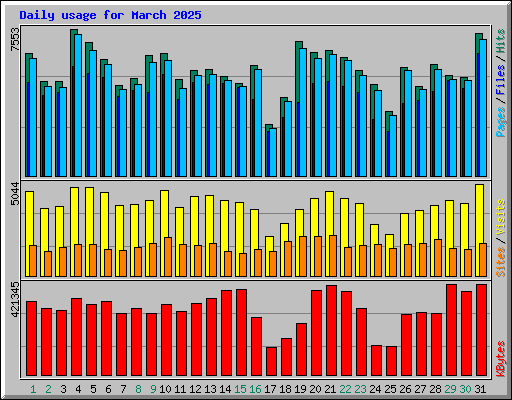 Daily usage for March 2025